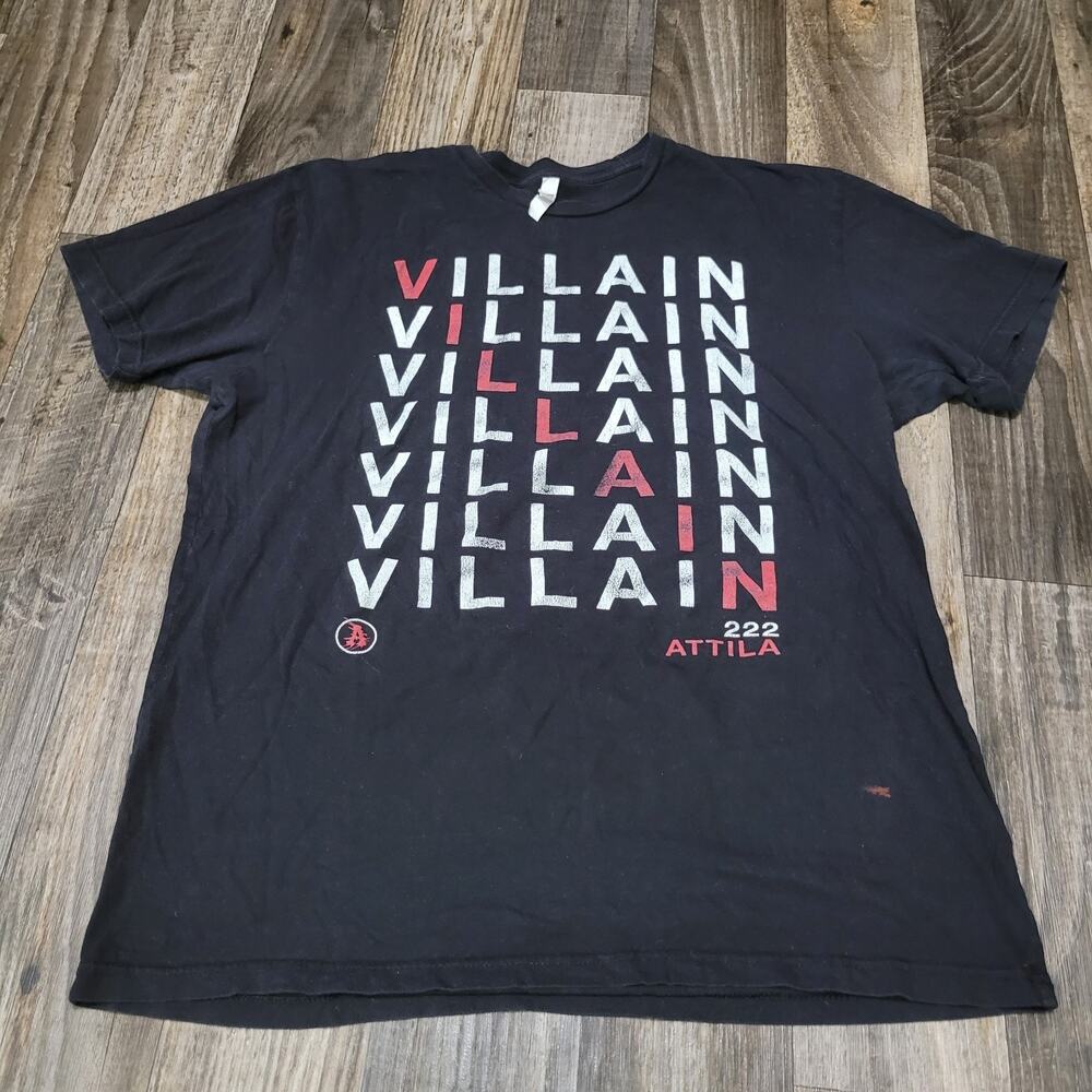Attila T-shirt‎ Size Large Black Red Crossword Metal Core Band Tee
